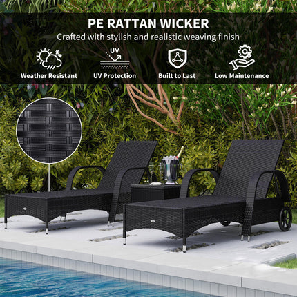 3 Piece Outdoor Patio Lounge Chair Set with Cushions and Coffee Table - Black