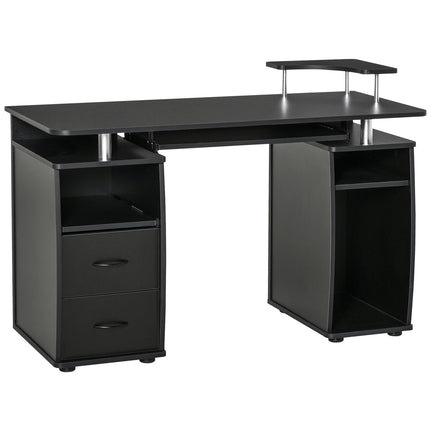 Computer Desk Office Workstation with Keyboard Tray, CPU Shelf, Drawers & Sliding Scanner Shelf - Black