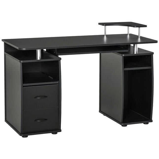 Computer Desk Office Workstation with Keyboard Tray, CPU Shelf, Drawers & Sliding Scanner Shelf - Black