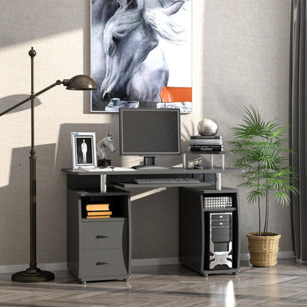 Computer Desk Office Workstation with Keyboard Tray, CPU Shelf, Drawers & Sliding Scanner Shelf - Black