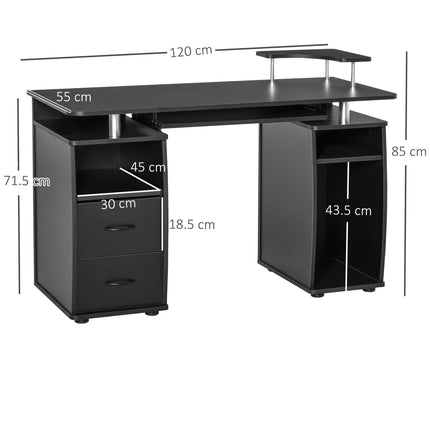 Computer Desk Office Workstation with Keyboard Tray, CPU Shelf, Drawers & Sliding Scanner Shelf - Black
