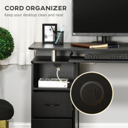 Computer Desk Office Workstation with Keyboard Tray, CPU Shelf, Drawers & Sliding Scanner Shelf - Black
