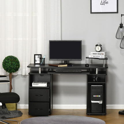 Computer Desk Office Workstation with Keyboard Tray, CPU Shelf, Drawers & Sliding Scanner Shelf - Black