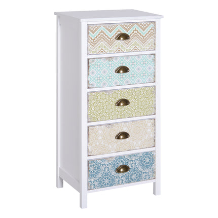 Storage Chest Unit 46Wx34Dx94H cm with 5 Drawers - White