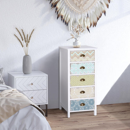 Storage Chest Unit 46Wx34Dx94H cm with 5 Drawers - White