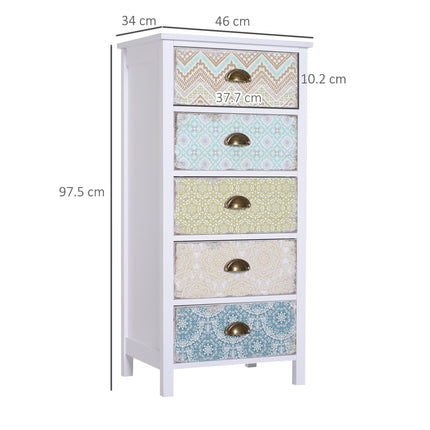 Storage Chest Unit 46Wx34Dx94H cm with 5 Drawers - White