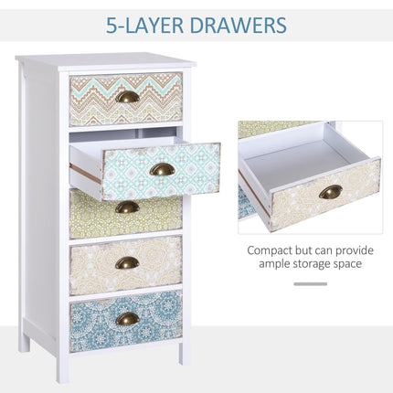 Storage Chest Unit 46Wx34Dx94H cm with 5 Drawers - White