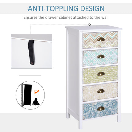 Storage Chest Unit 46Wx34Dx94H cm with 5 Drawers - White