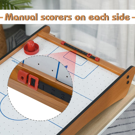 Mini Air Hockey Tabletop Game with 2 Pucks, Pushers & Scoreboard - Brown