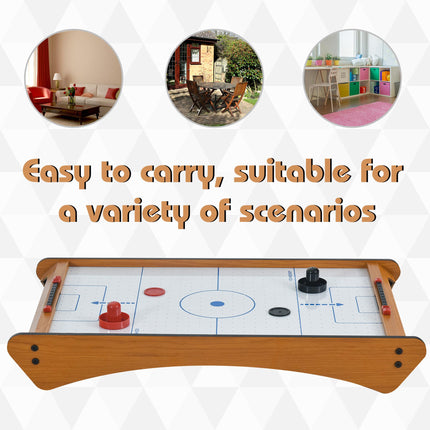 Mini Air Hockey Tabletop Game with 2 Pucks, Pushers & Scoreboard - Brown