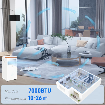 7000 BTU 4-in-1 Portable Air Conditioner with Remote, LED Display, Timer & Dehumidifier - White