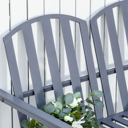 2 Seater Steel Frame Garden Bench with Slatted Design - Grey