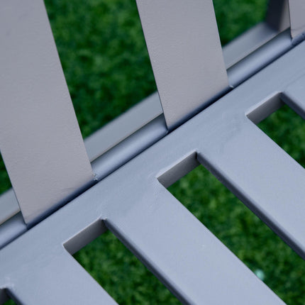 2 Seater Steel Frame Garden Bench with Slatted Design - Grey