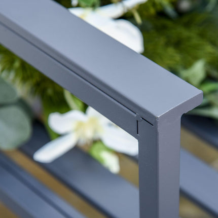 2 Seater Steel Frame Garden Bench with Slatted Design - Grey