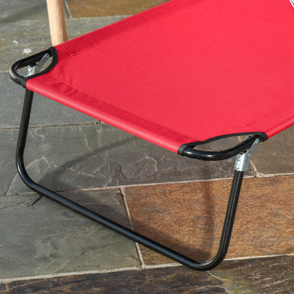 Foldable Outdoor Sun Lounger with Adjustable Backrest, Pillow & Reading Hole - Red