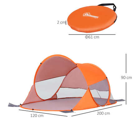 1-2 Person Automatic Pop-Up Beach Tent with UV Protection - Orange