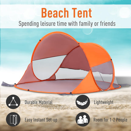 1-2 Person Automatic Pop-Up Beach Tent with UV Protection - Orange