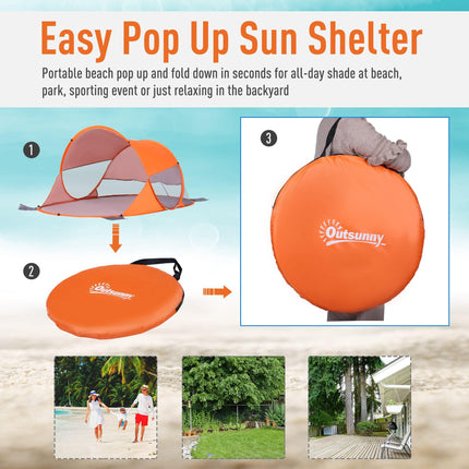 1-2 Person Automatic Pop-Up Beach Tent with UV Protection - Orange