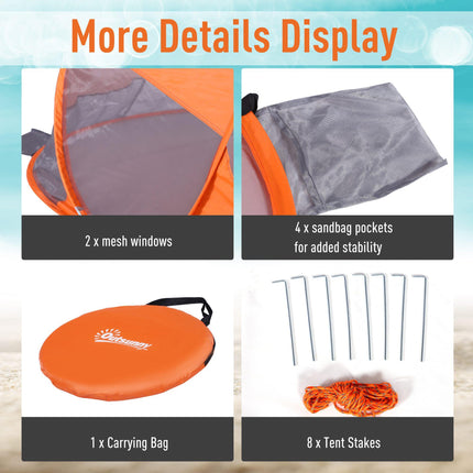 1-2 Person Automatic Pop-Up Beach Tent with UV Protection - Orange