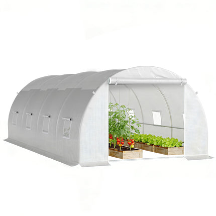 6 x 3 x 2 m Walk-In Polytunnel Greenhouse with Metal Frame, Zippered Door & 8 Windows - White
