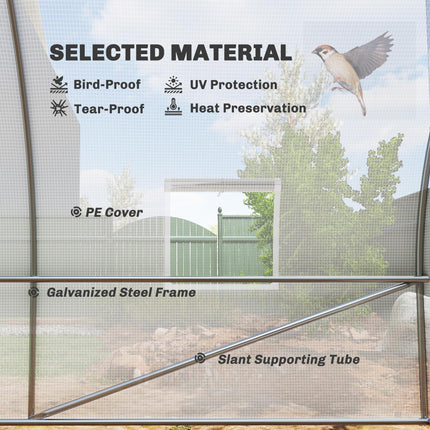 6 x 3 x 2 m Walk-In Polytunnel Greenhouse with Metal Frame, Zippered Door & 8 Windows - White