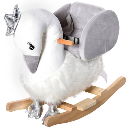 Kids Plush Ride-On Swan Rocking Animal with Realistic Sounds for Toddlers 18-36 Months - White & Grey