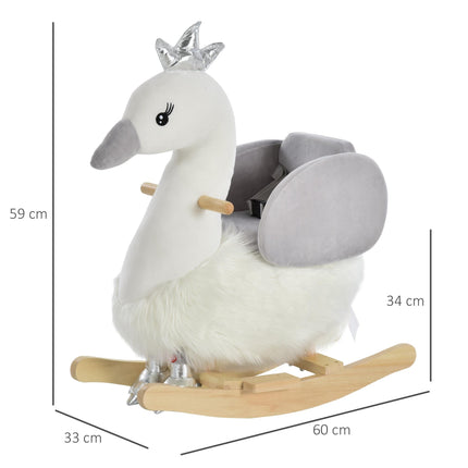 Kids Plush Ride-On Swan Rocking Animal with Realistic Sounds for Toddlers 18-36 Months - White & Grey