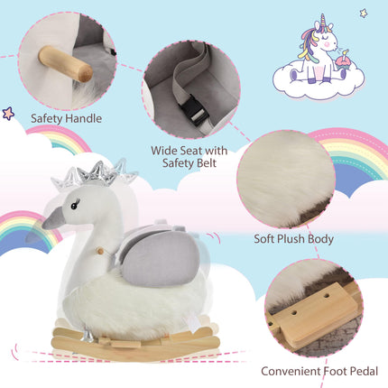 Kids Plush Ride-On Swan Rocking Animal with Realistic Sounds for Toddlers 18-36 Months - White & Grey