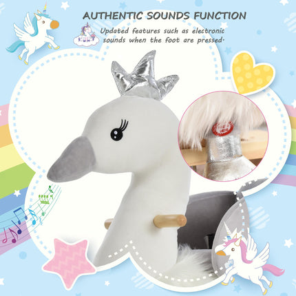 Kids Plush Ride-On Swan Rocking Animal with Realistic Sounds for Toddlers 18-36 Months - White & Grey