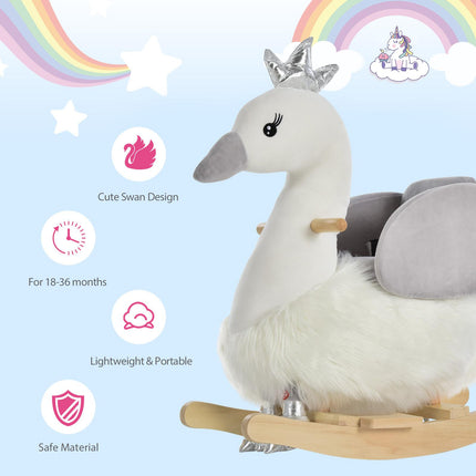 Kids Plush Ride-On Swan Rocking Animal with Realistic Sounds for Toddlers 18-36 Months - White & Grey