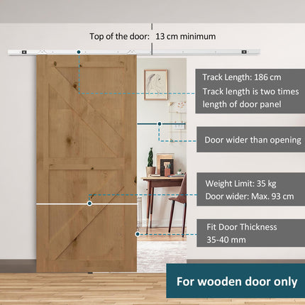 HOMCOM 6FT Sliding Barn Door Hardware Track Kit for Single Wooden Door - Silver