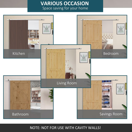 HOMCOM 6FT Sliding Barn Door Hardware Track Kit for Single Wooden Door - Silver