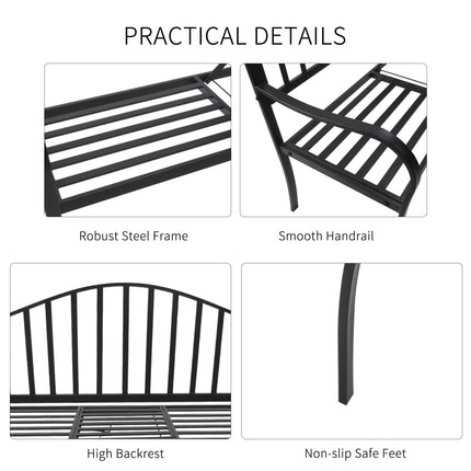 Outdoor Metal Frame Bench with Foldable Middle Table for Patio Garden Park Seating - Metal Frame