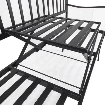 Outdoor Metal Frame Bench with Foldable Middle Table for Patio Garden Park Seating - Metal Frame