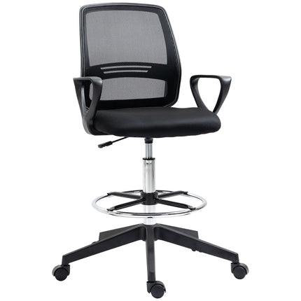 Ergonomic Tall Mesh Back Drafting Office Chair with Adjustable Height, Footrest & 360° Swivel - Black