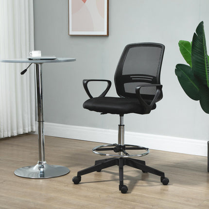 Ergonomic Tall Mesh Back Drafting Office Chair with Adjustable Height, Footrest & 360° Swivel - Black