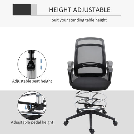 Ergonomic Tall Mesh Back Drafting Office Chair with Adjustable Height, Footrest & 360° Swivel - Black