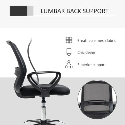 Ergonomic Tall Mesh Back Drafting Office Chair with Adjustable Height, Footrest & 360° Swivel - Black