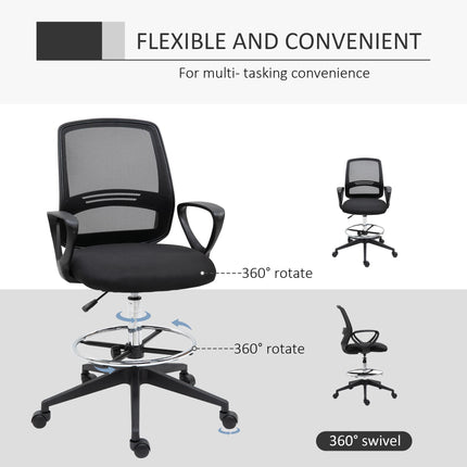 Ergonomic Tall Mesh Back Drafting Office Chair with Adjustable Height, Footrest & 360° Swivel - Black