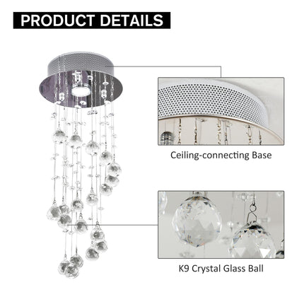 Metal Crystal Spiral Rain Drop Ceiling Pendant Light Chandelier for Living Room Stairway - Silver