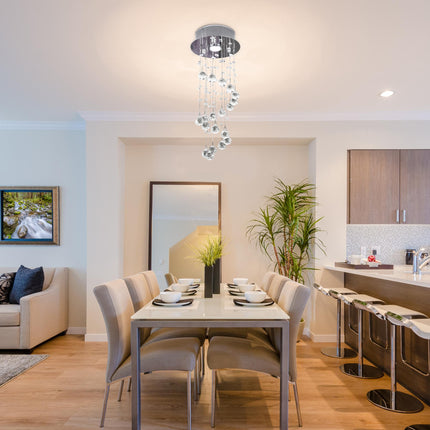 Metal Crystal Spiral Rain Drop Ceiling Pendant Light Chandelier for Living Room Stairway - Silver