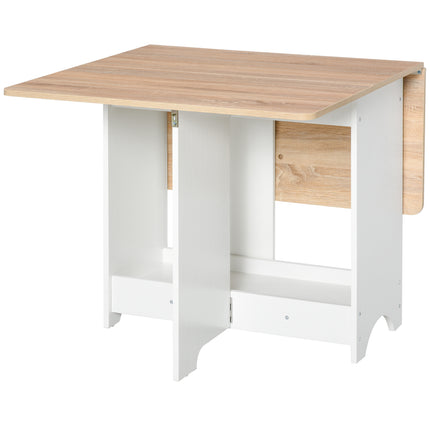 Foldable Drop-Leaf Dining Table with Storage Shelf for Kitchen & Dining Room - Neutral