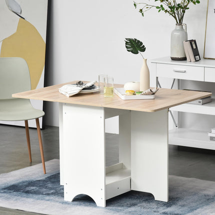 Foldable Drop-Leaf Dining Table with Storage Shelf for Kitchen & Dining Room - Neutral