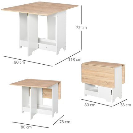 Foldable Drop-Leaf Dining Table with Storage Shelf for Kitchen & Dining Room - Neutral