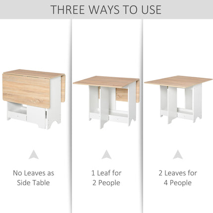 Foldable Drop-Leaf Dining Table with Storage Shelf for Kitchen & Dining Room - Neutral