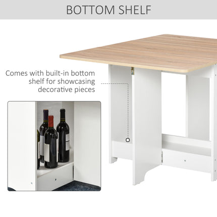 Foldable Drop-Leaf Dining Table with Storage Shelf for Kitchen & Dining Room - Neutral