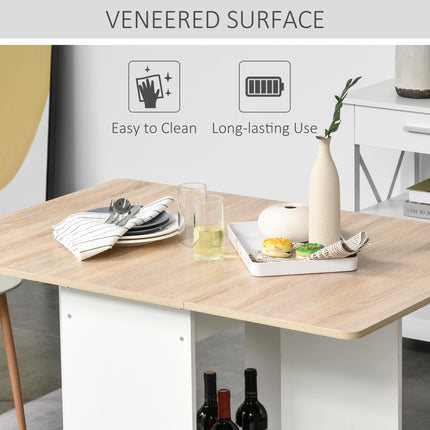Foldable Drop-Leaf Dining Table with Storage Shelf for Kitchen & Dining Room - Neutral