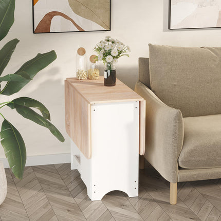 Foldable Drop-Leaf Dining Table with Storage Shelf for Kitchen & Dining Room - Neutral