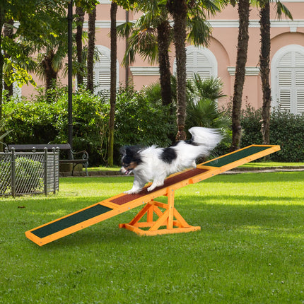 1.8m Wooden Dog Agility Seesaw with Anti-Slip Surface - Natural Brown Green