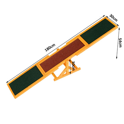 1.8m Wooden Dog Agility Seesaw with Anti-Slip Surface - Natural Brown Green